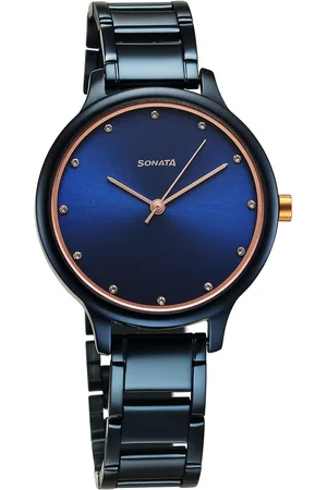 Sonata Blush Quartz Analog Blue dial Stainless Steel Strap Watch for Women