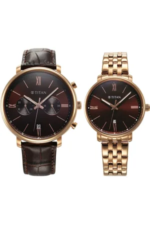 Titan Bandhan Quartz Analog with Date Brown Leather and Stainless Steel Strap for Couple