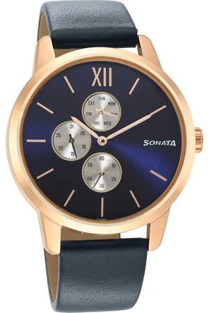 Sonata Quartz Multifunction Blue Dial Leather Strap Watch for Men