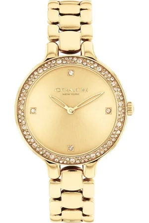 Coach Quartz Analog Golden Dial Golden Stainless Steel Strap Watch For Women