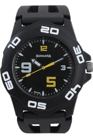 SF Quartz Analog Black Dial Plastic Strap Watch for Men