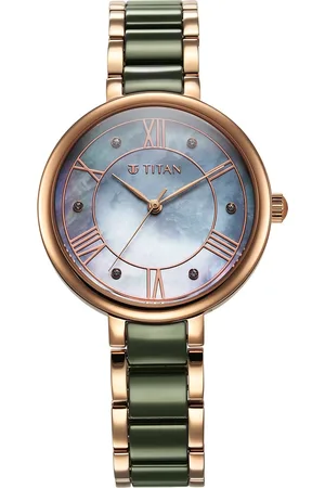 Titan Purple ceramics Quartz Analog Mother Of Pearl Dial Steel & Ceramic Strap Watch for Women