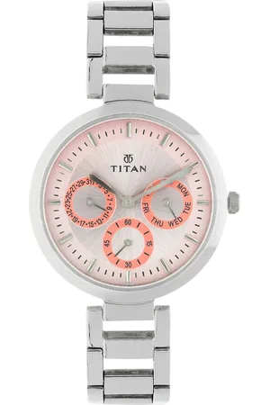 Titan Quartz Multifunction Pink Dial Stainless Steel Strap Watch for Women
