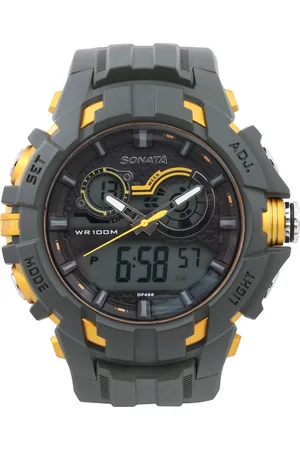 SF Quartz Analog Digital Green Dial Plastic Strap Watch for Men