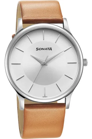 Sonata Aspire Quartz Analog Silver Dial Leather Strap Watch for Men