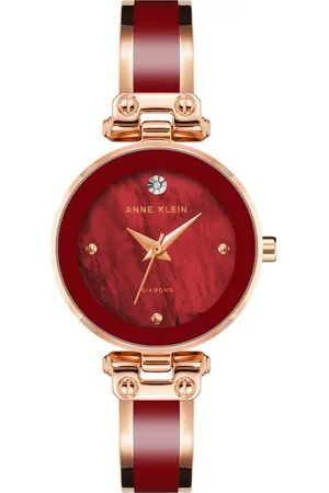 Anne Klein Quartz Analog Maroon Dial Metal Strap Watch for Women