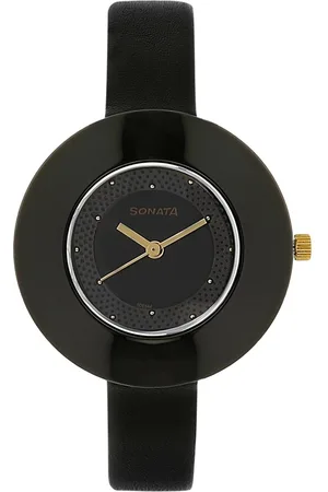 Sonata Quartz Analog Black Dial Leather Strap Watch for Women