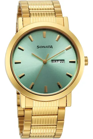 Sonata Utsav Quartz Analog with Day and Date Green Dial Stainless Steel Strap Watch for Men