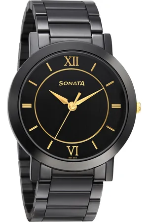 Sonata Quartz Analog Black Dial Metal Strap Watch for Men
