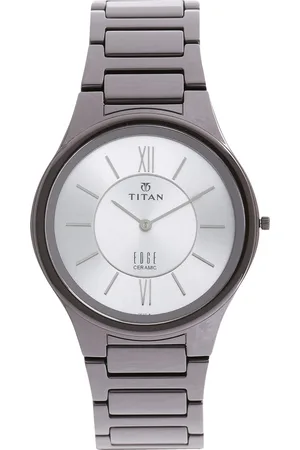 Titan Edge Ceramic Quartz Analog Silver Dial Grey Ceramic Strap Watch For Men