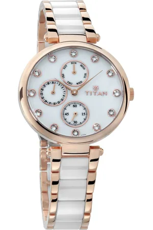 Titan Ceramics White Dial Quartz Multifunction Stainless Steel and Ceramic Strap watch for Women