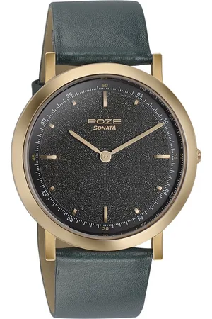 Sonata Poze Quartz Analog Green Dial Leather Strap Watch for Men