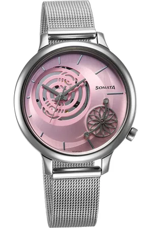 Sonata Unveil Quartz Analog Pink Dial Stainless Steel Strap Watch for Women