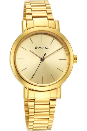 Sonata Essentials Champagne Dial Stainless Steel Strap Watch for Women