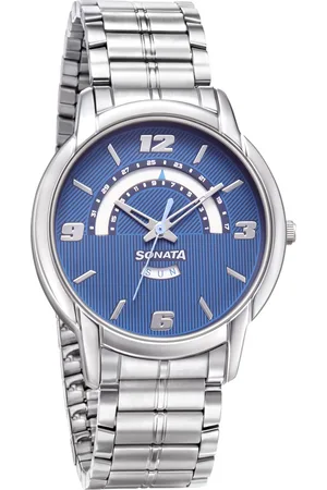 Sonata RPM Quartz Analog with Day and Date Blue Dial Metal Strap Watch for Men