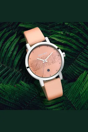 Fastrack Animal Print Quartz Analog with Date Rose Gold Dial Leather Strap Watch for Girls