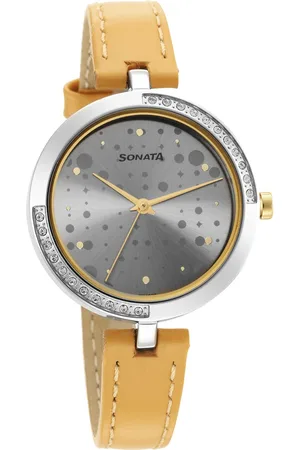Sonata Utsav Grey Dial Peach Leather Strap Watch for Women