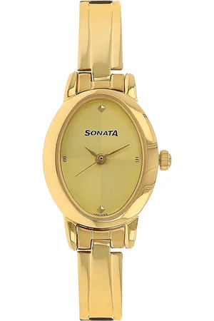 Sonata Quartz Analog Champagne Dial Stainless Steel Strap Watch for Women