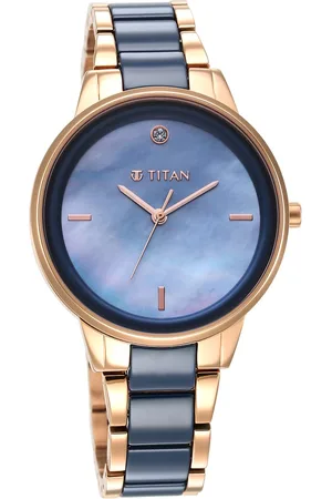 Titan Purple Ceramics Blue Dial Analog Steel and Ceramic Strap watch for Women