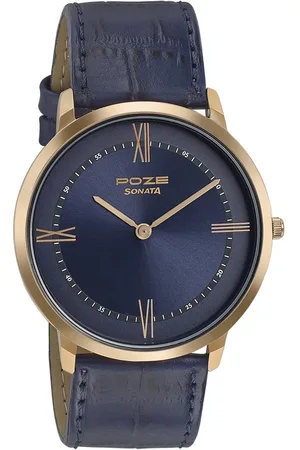 Sonata Poze Quartz Analog Blue Dial Leather Strap Watch for Men