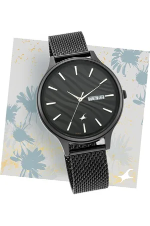 Fastrack Ruffles Quartz Analog with Day and Date Black Dial Stainless Steel Strap Watch for Girls