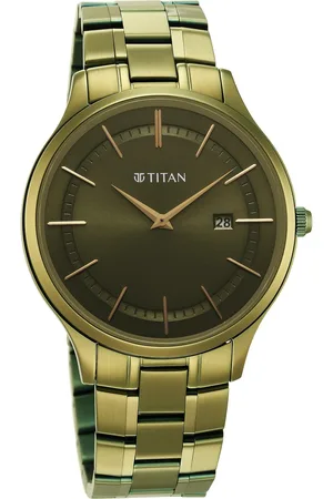 Titan Classique Slimline Green Dial Analog with Day and Date Stainless Steel Strap watch for Men