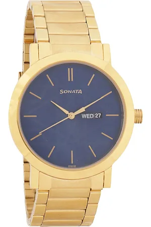 Sonata Quartz Analog with Day and Date Blue Dial Stainless Steel Strap Watch for Men