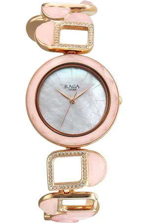 Titan Raga New You Quartz Analog Mother Of Pearl Round Dial Rose Gold Metal Strap Watch For Women