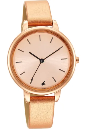 Fastrack Glitch Quartz Analog Rose Gold Dial Leather Strap Watch for Girls