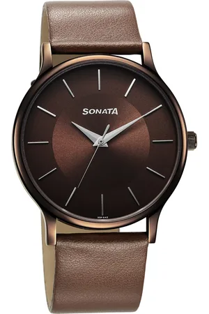 Sonata Aspire Quartz Analog Brown Dial Leather Strap Watch for Men