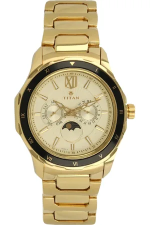Titan Quartz Multifunction Champagne Dial Stainless Steel Strap watch for Men