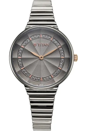 Titan Aura Quartz Analog Grey Dial Stainless Steel Strap Watch for Women