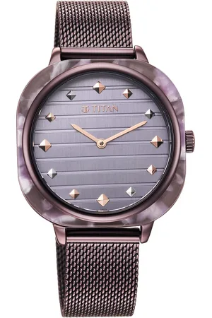 Titan Glitz Purple Dial Stainless Steel Strap Watch for Women