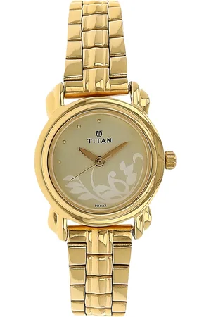 Titan Quartz Analog Champagne Dial Stainless Steel Strap Watch for Women