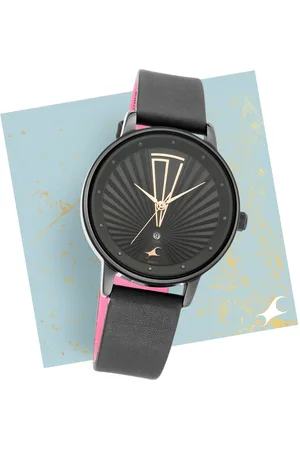Fastrack Ruffles Quartz Analog with Date Black Dial Leather Strap Watch for Girls