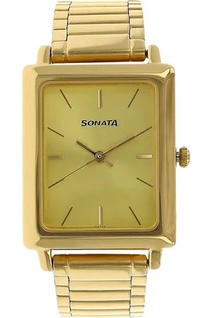 Sonata Quartz Analog Champagne Dial Stainless Steel Strap Watch for Men