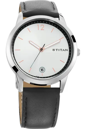 Titan Workwear Silver Dial Analog with Date Leather Strap Watch for Men