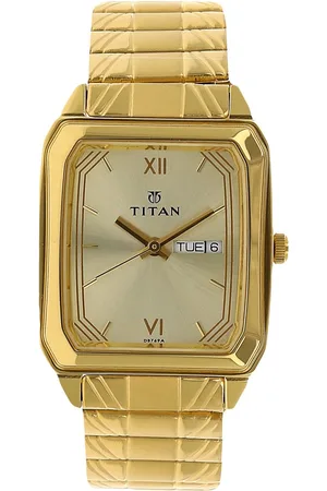 Titan Quartz Analog with Day and Date Champagne Dial Stainless Steel Strap Watch for Men