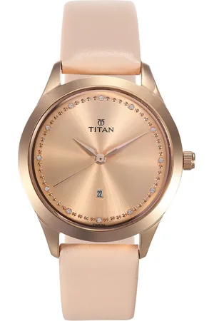 Titan Sparkle Pink Dial Analog with Date Leather Strap watch for Women