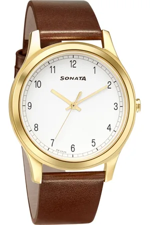Sonata Quartz Analog White Dial Leather Strap Watch for Men