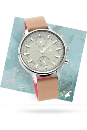 Fastrack Ruffles Quartz Multifunction Beige Dial Leather Strap Watch for Girls