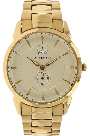 Titan Quartz Analog with Date Champagne Dial Stainless Steel Strap Watch for Men