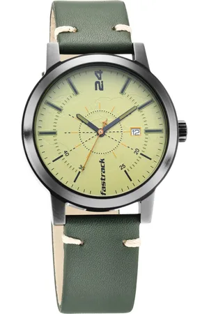 Fastrack Tripster Quartz Analog Green Dial Leather Strap Watch for Guys