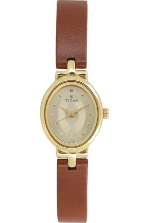 Titan Quartz Analog Champagne Dial Leather Strap Watch for Women