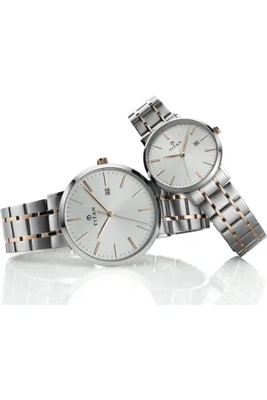 Titan Quartz Analog with Date Silver Dial Stainless Steel Strap Watch for Couple