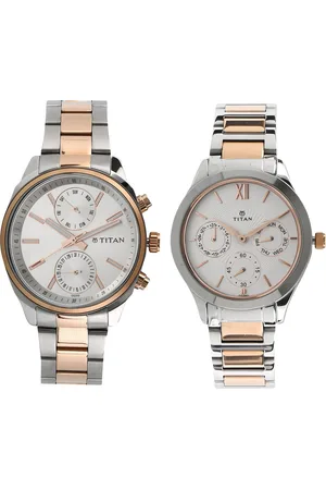 Titan Bandhan White Dial Quartz Multifunction Stainless Steel Strap watch for Couple