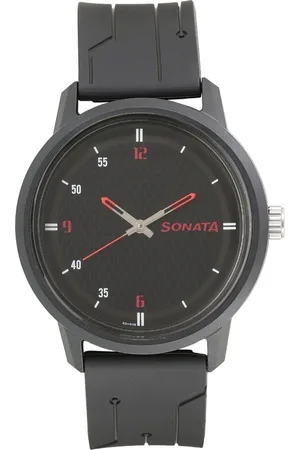 Sonata Quartz Analog Black Dial Plastic Strap Watch for Men