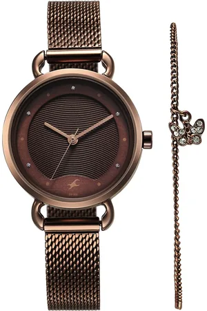 Fastrack Pulse Quartz Analog Brown Dial Stainless Steel Strap Watch for Girls