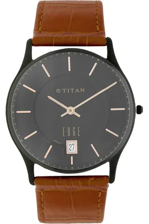 Titan Edge Grey Dial Analog with Date Leather Strap watch for Men