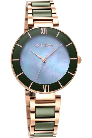 Titan Purple Ceramics Green Dial Steel & Ceramic Strap Watch for Women